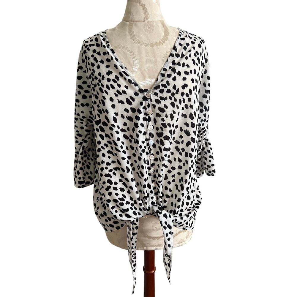 Kancystore Animal Print Button Up 3/4 Sleeve Blouse Large